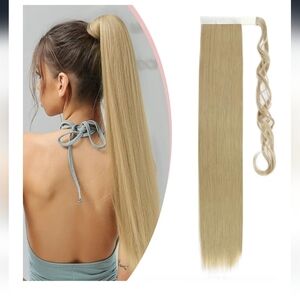 26" Blonde Clip-In Ponytail Extension with Wrap - Ash Blonde